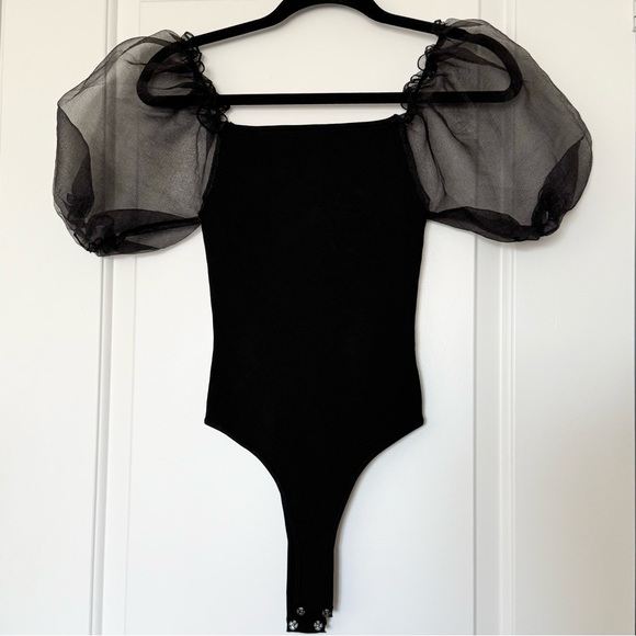 NWT ASTR the label black bodysuit puff balloon mesh elastic sleeves, size small - Picture 8 of 12